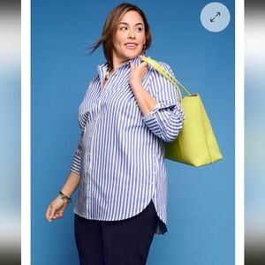 Talbots Side Button Boyfriend Shirt-Sailboat Stripe, Blue/White, Size M